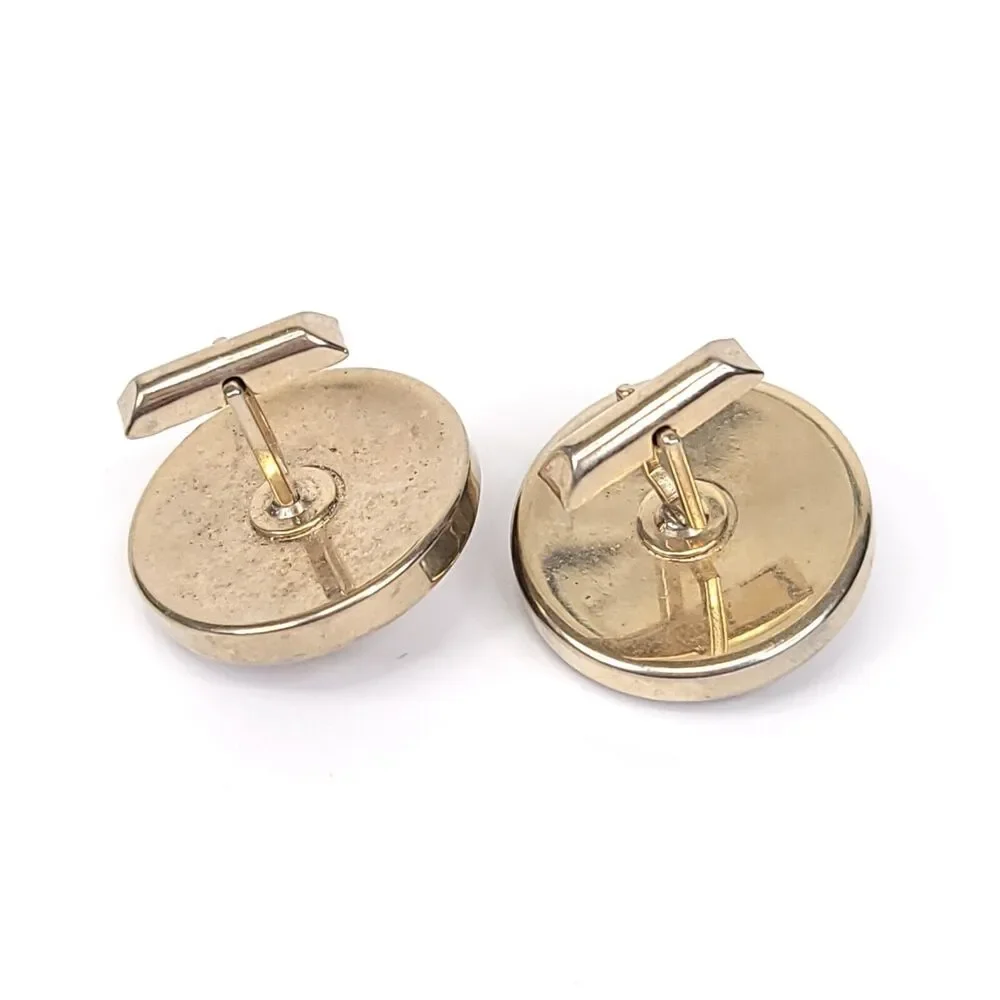 Swank Cuff Links Vintage Gold Tone Large Round Wood Grain Indian Gypsy Head